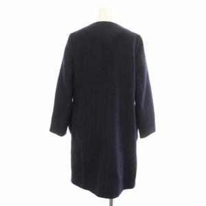 ANAYI 17AW ノーカラーコート フォックスファー ウール カシミヤ混 ミドル 36 ネイビー