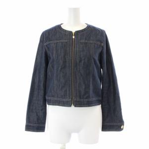 Gジャン ジージャン デニムジャケット ノーカラー ジップアップ 36 S 紺 ネイビー