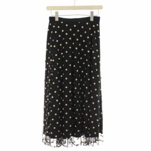 21AW ラメドット刺繍スカート フレアスカート イージー シアー ミモレ ロング 38 M 黒 ブラック ベージュ