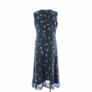 Diagram GRACE CONTINENTAL ワンピース フレア ロング マキシ 刺繍 総柄 Vネック ノースリーブ 38 M 緑 グリーン 紫 パープル