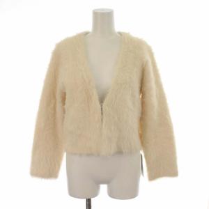 21AW ファーライクニット カーディガン Vネック 長袖 36 S アイボリー CWNT214093