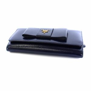 PRADA 長財布 二つ折り リボン レザー 紺 ネイビー 1M1132