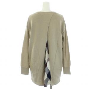 BLUE LABEL CRESTBRIDGE クルーネック切替 ニット セーター 長袖 チェック 38 M ベージュ