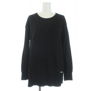 パーシャルチェックニット セーター 長袖 38 M 黒 ブラック