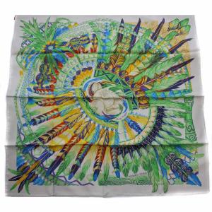 カレ90 DANSE PACIFIQUE スカーフ 大判 総柄 シルク グレー 緑