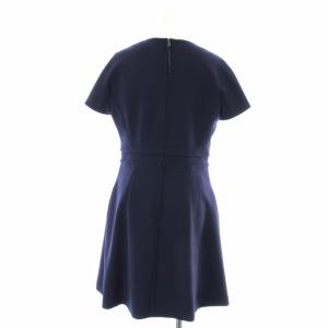 FOXEY NEW YORK ワンピース ひざ丈 フレア クルーネック 半袖 フレンチスリーブ 40 M 紺 ネイビー