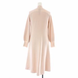 ANAYI 22SS ウールスムースAラインワンピース ひざ丈 フレア ニット 長袖 ハイネック パール バルンスリーブ 38 M ピンク