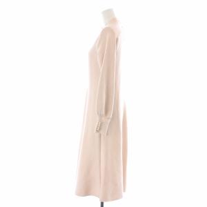 ANAYI 22SS ウールスムースAラインワンピース ひざ丈 フレア ニット 長袖 ハイネック パール バルンスリーブ 38 M ピンク