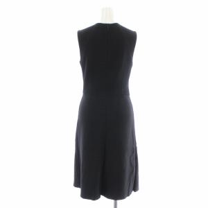 EPOCA ワンピース ノースリーブ ひざ丈 フレア ラップ ニット クルーネック 40 M 黒 ブラック