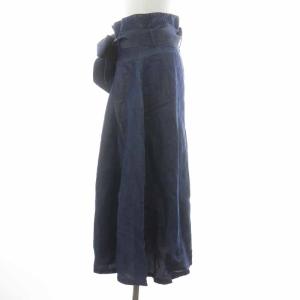 EPOCA ガウチョパンツ デニム ベルト付き 麻 リネン ジップフライ 38 M インディゴ 紺 ネイビー