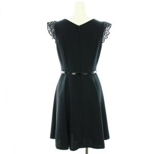 BLUE LABEL CRESTBRIDGE ワンピース Aライン フレンチスリーブ フリル 切替 ひざ丈 ベルト付き 36 S 紺 ネイビ