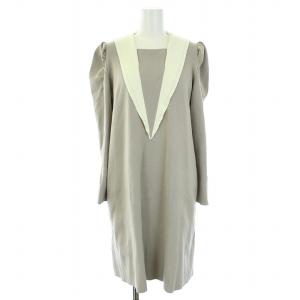 22AW セーラーカラーAラインニットワンピース ひざ丈 長袖 36 S ベージュ