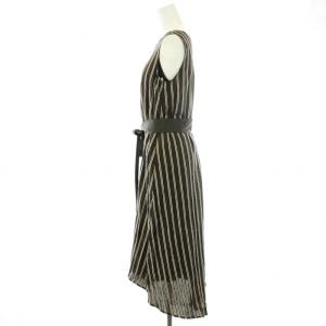 ANAYI ワンピース ロング ミモレ ノースリーブ ストライプ ベルト付き 38 M 茶 ブラウン ベージュ