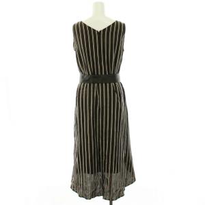 ANAYI ワンピース ロング ミモレ ノースリーブ ストライプ ベルト付き 38 M 茶 ブラウン ベージュ