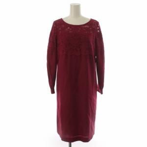 ワンピース レース ひざ丈 ウール 長袖 38 M 赤 レッド