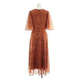 CELFORD 20AW ランダムフラワーワンピース ワンピース ロング 五分袖 花柄 シースルー シアー ギャザー 36 S 茶 ブラウン