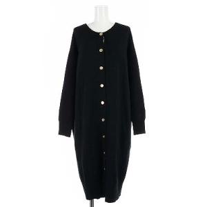 カーディガン ロング ニット 金ボタン ウール 38 M 黒 ブラック
