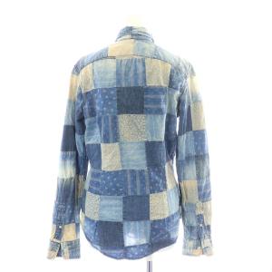 RALPH LAUREN ボタンダウンシャツ 長袖 パッチワーク 総柄 ウォッシュ加工 11 L 青 ブルー ベージュ