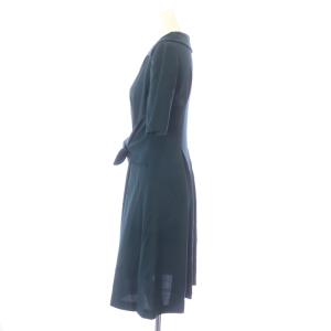 SYBILLA シャツワンピース ひざ丈 フレア リボン 半袖 スキッパー 40 M 緑 グリーン