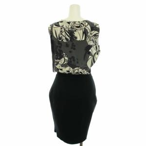 Emilio Pucci ワンピース ひざ丈 ノースリーブ 切替 総柄 絹 シルク 38 S 白 ホワイト 黒 ブラック