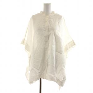 21SS シアー麻ブラウス シャツ 半袖 フレンチスリーブ ノーカラー バンドカラー ピンタック リネン シースルー 38