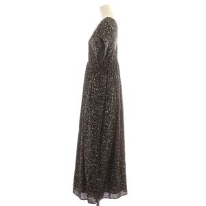 MARIHA ワンピース ロング マキシ フレア 半袖 フレンチスリーブ Vネック 花柄 総柄 36 S 黒 ブラック ピンク 白 ホワイト