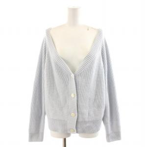 21SS 布帛切替ニットカーディガン 長袖 Vネック シアー シースルー チュール 36 S 水色 0321153064