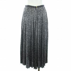 Drawer 20AW シルクサテンプリーツスカート ロング 花柄 総柄 36 ネイビー