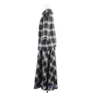 McGREGOR セーラーカラーチェックブラウス ウエストリボンチェックスカート セットアップ 上下 五分袖 ロング マキシ 麻 リネン混 M