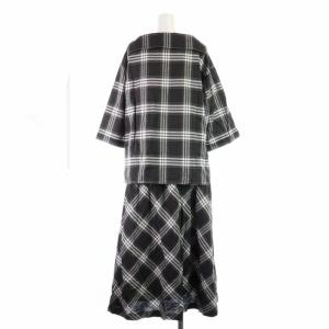 McGREGOR セーラーカラーチェックブラウス ウエストリボンチェックスカート セットアップ 上下 五分袖 ロング マキシ 麻 リネン混 M