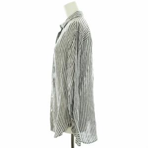 23区 22SS MY STANDARD LIBECO ベーシック シャツ ブラウス 長袖 ストライプ 麻 リネン 38 M 白 ホワイト