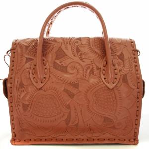 CARVING TRIBES カービングハンドバッグ レザー 総柄 ピンクベージュ