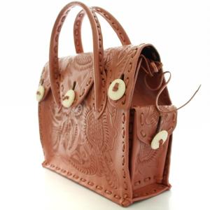 CARVING TRIBES カービングハンドバッグ レザー 総柄 ピンクベージュ