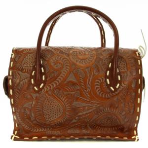 CARVING TRIBES ST Maestra M-19AW ハンドバッグ レザー ステッチ 総柄 茶 ブラウン