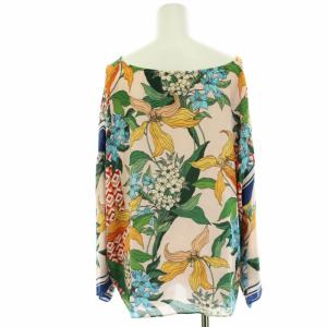 GRACE CONTINENTAL フラワープリントフレアトップ ブラウス カットソー サテン 長袖 花柄 Vネック 36 S ピンク 青 ブルー 緑 グリーン