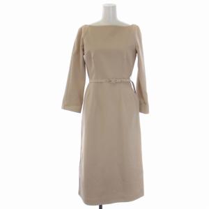 オフショル風Iラインワンピース 長袖 ロング ベルト付き 36 S ベージュ CWFO195026