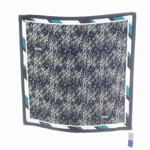 スカーフ ロゴ 総柄 絹 シルク 紺 ネイビー 白 ホワイト 55710-276-28