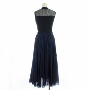 ANAYI 22SS シアーリブプリーツドッキングワンピース フレア ニット 切替 ミモレ ロング ノースリーブ 36 S 紺 ネイビー