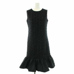 23SS ラメツイードティアードワンピース ロング ノースリーブ ウール混 36 ブラック