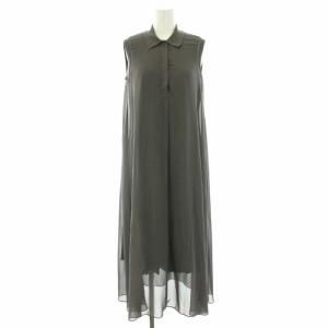23SS シフォンコンビスキッパー衿ワンピース ロング ノースリーブ 36 S グレー
