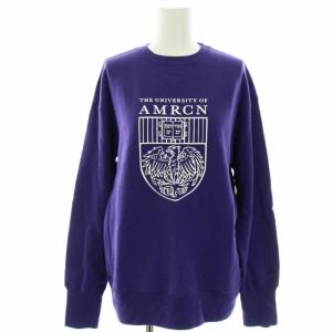 リバースウィーブクルー スウェット トレーナー 長袖 コットン サイドリブ ロゴプリント M 紫 パープル