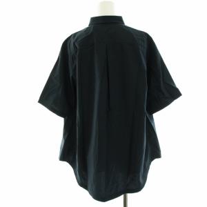 OLD ENGLAND シャツ ブラウス プルオーバー 五分袖 コットン タック 36 M 紺 ネイビー