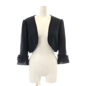 ボレロ カーディガン ショート丈 七分袖 フリル リボン 38 M 紺 ネイビー