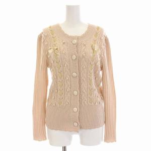 カーディガン ニット リボン 長袖 38 M ピンクベージュ