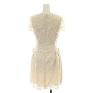 M'S GRACY ワンピース ひざ丈 フレア 半袖 リボン レース シアー シースルー 36 S 白 ホワイト