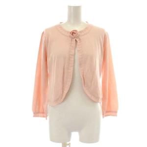 カーディガン ニット クルーネック 七分袖 花 フラワー 38 M ピンク