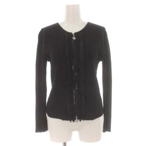 カーディガン コットンニット ビジュー フリル レース フラワーモチーフ 38 M 黒 ブラック