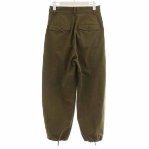UNITED ARROWS ポリエステルツイル ドローストヘム パンツ ハイウエスト 2プリーツ ロング 36 S カーキ 1514-162-5244