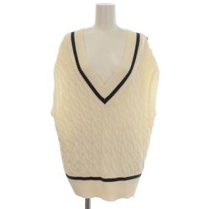 23SS ケーブルニットベスト Vネック ニット ベスト F オフホワイト 白