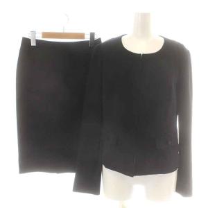 スーツ セットアップ 上下 ノーカラージャケット 総裏地 タイトスカート ひざ丈 38 M 黒 ブラック